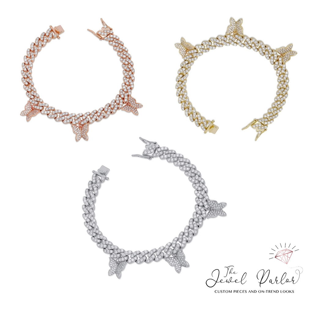 Laila Floating Butterflies + Cuban Link Curb Bracelet