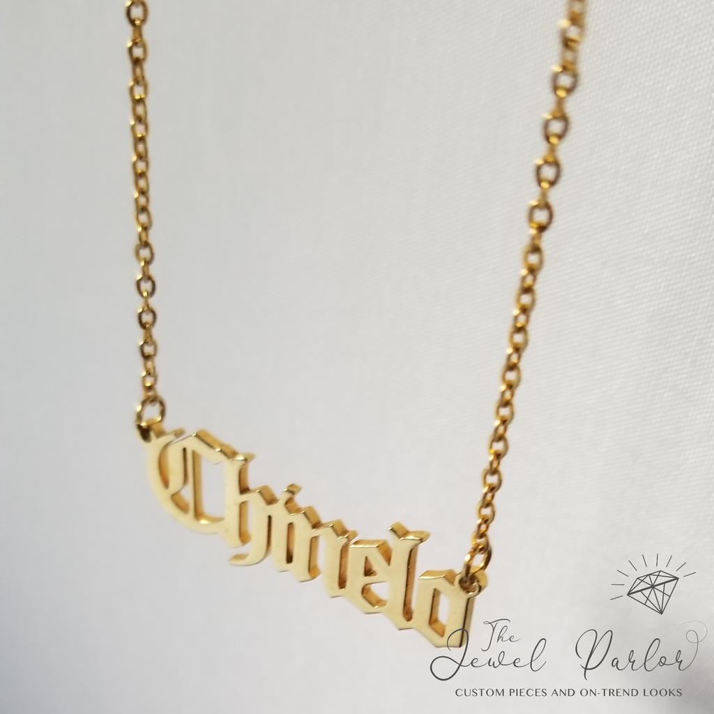 OLD ENGLISH Font Name Necklace Personalized Custom