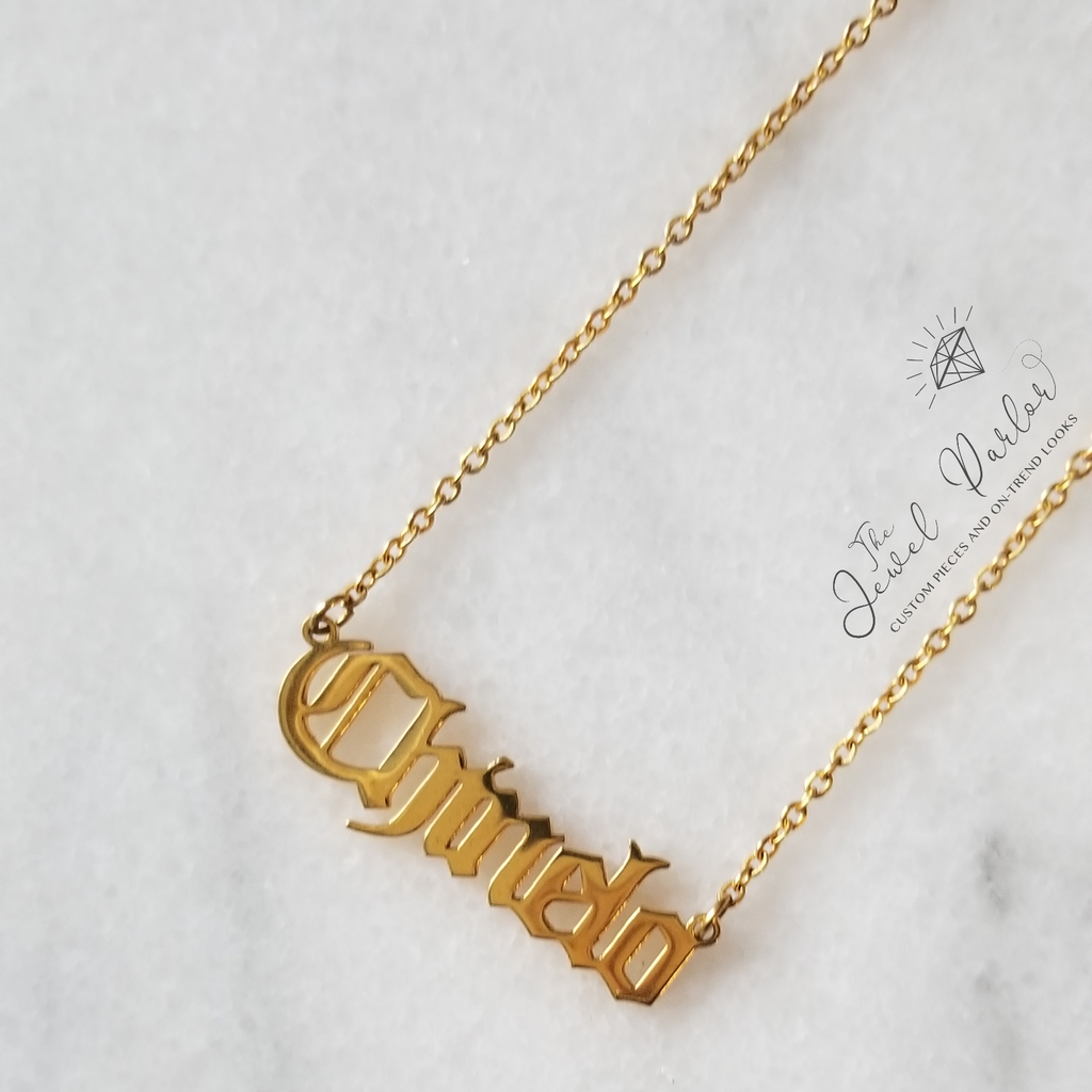 OLD ENGLISH Font Name Necklace Personalized Custom