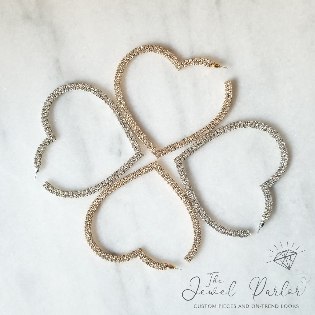 Mia Crystal Heart Hoop Earrings in Silver + Gold