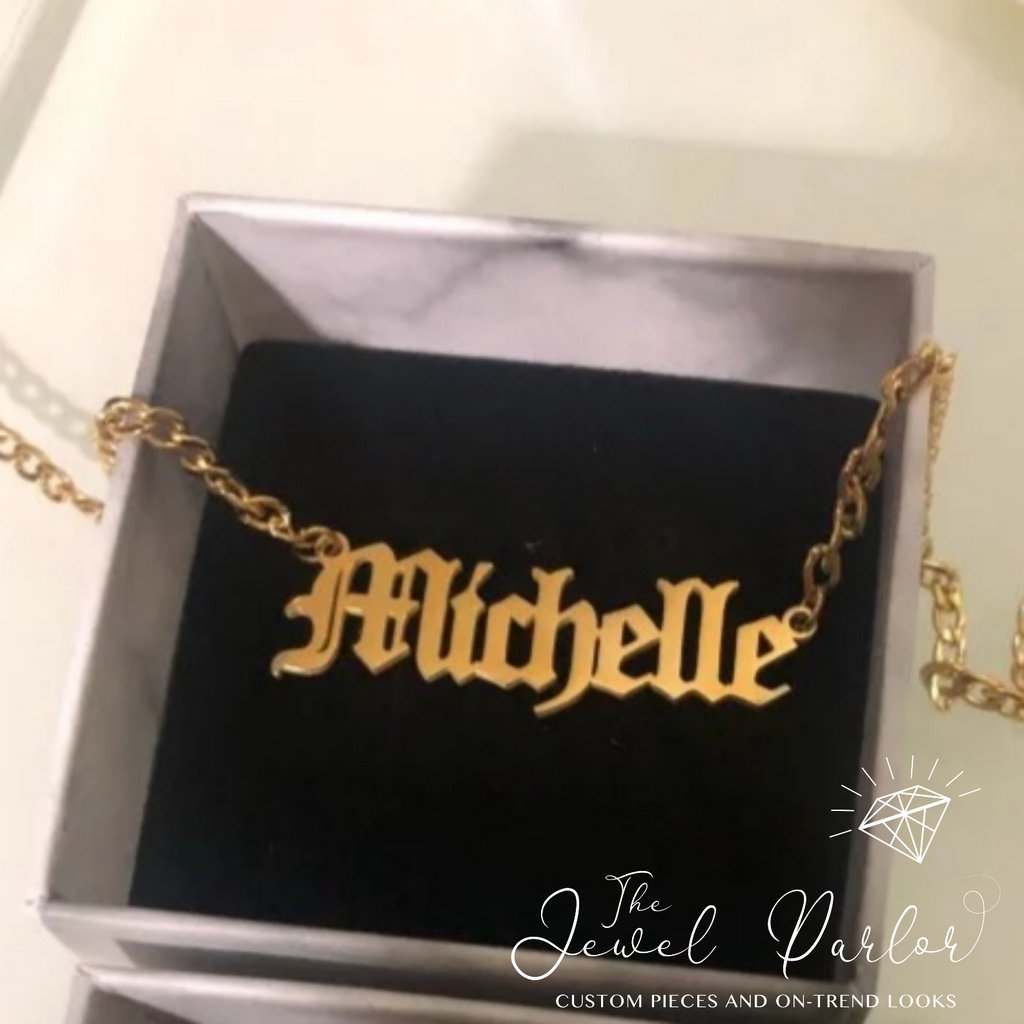 OLD ENGLISH Font Name Necklace Personalized Custom