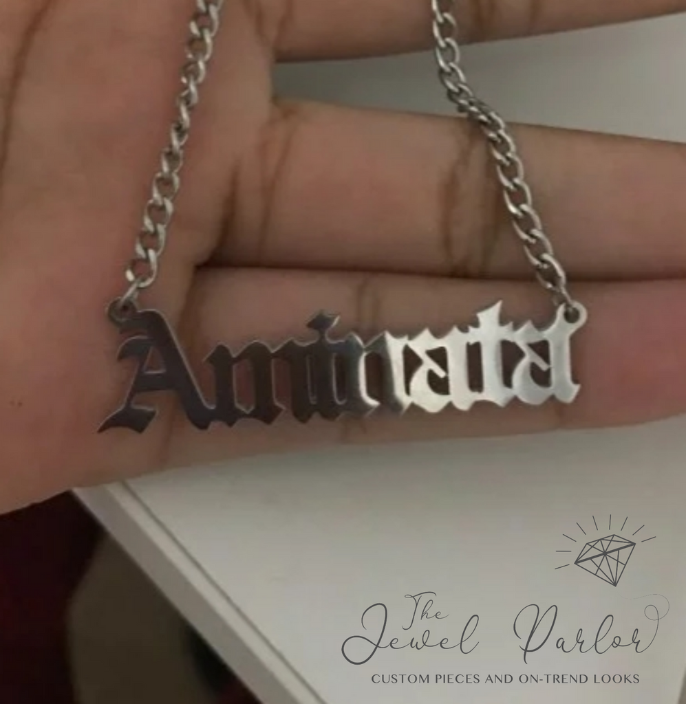 OLD ENGLISH Font Name Necklace Personalized Custom