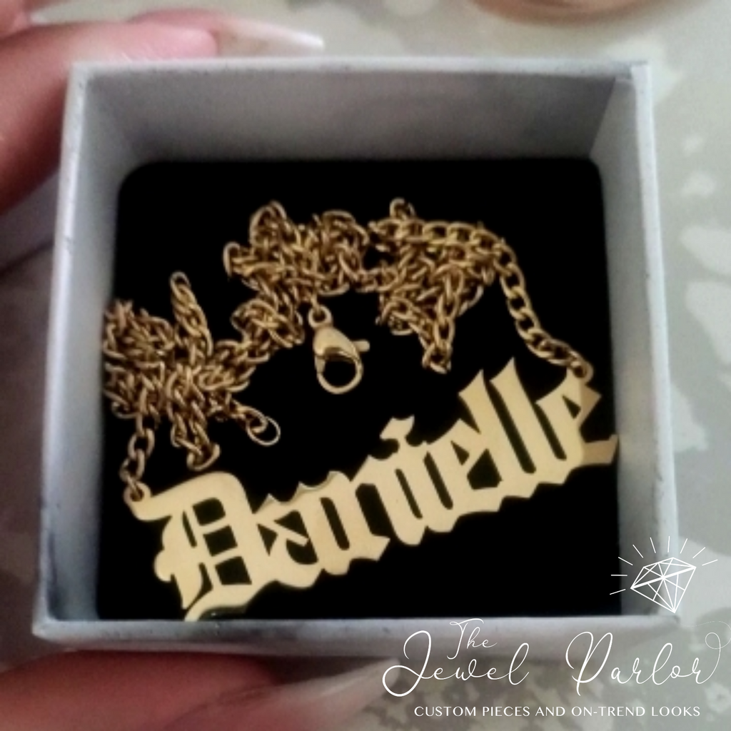 OLD ENGLISH Font Name Necklace Personalized Custom