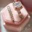 Betrothal Halo Princess Cut Ring + Eternity Band Set in Rose Gold