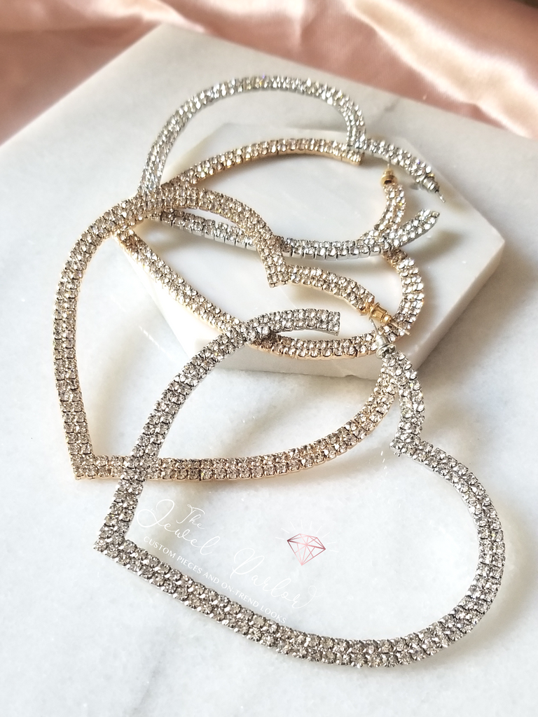 Mia Crystal Heart Hoop Earrings in Silver + Gold