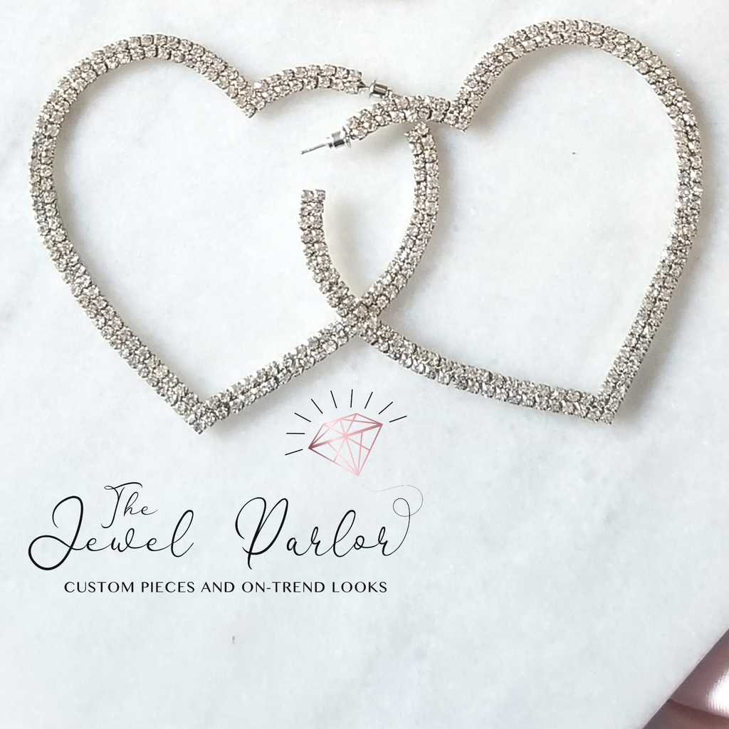 Mia Crystal Heart Hoop Earrings in Silver + Gold