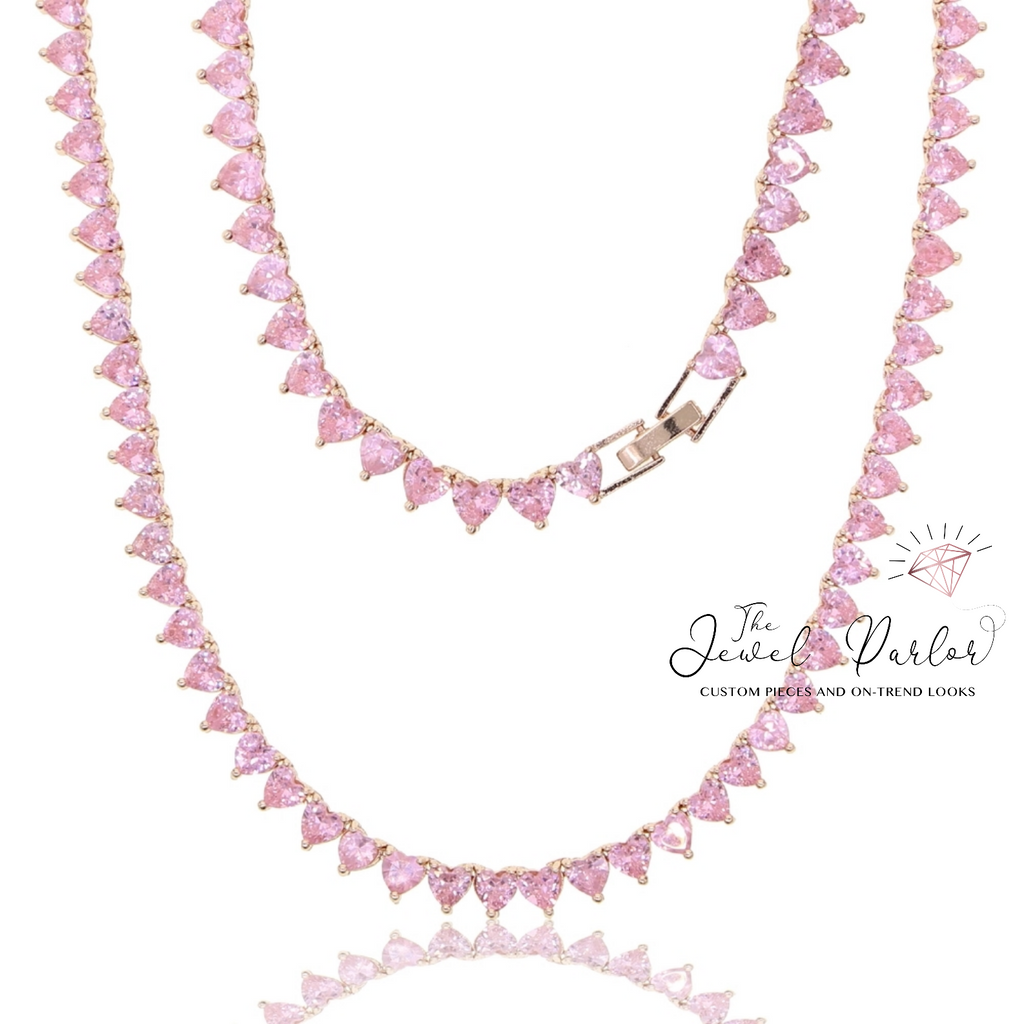 5MM Pink Rose Gold Heart Tennis Chain