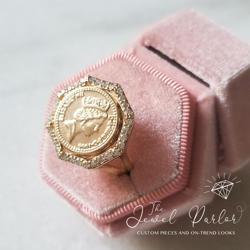 Queen Elizabeth II Coin Windsor One Penny Ring in 14K Gold Vermeil