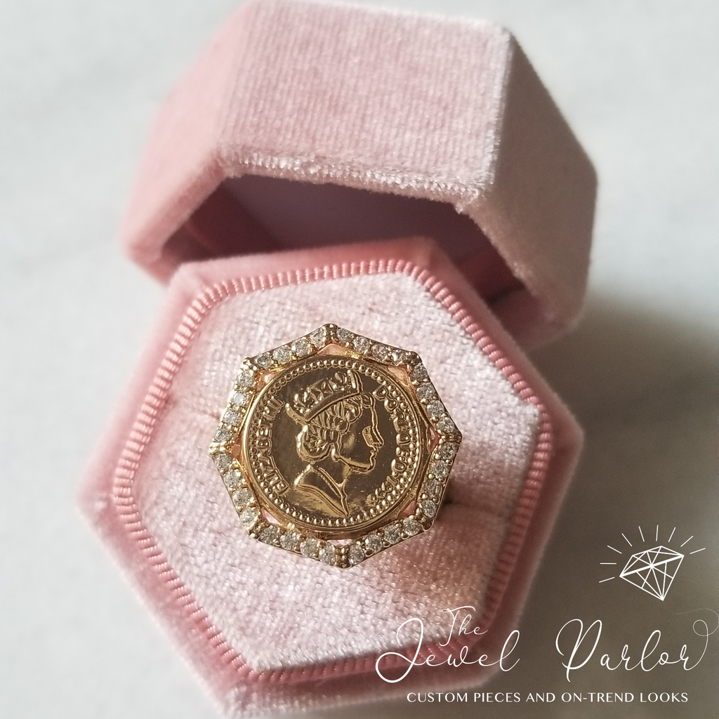 Queen Elizabeth II Coin Windsor One Penny Ring in 14K Gold Vermeil