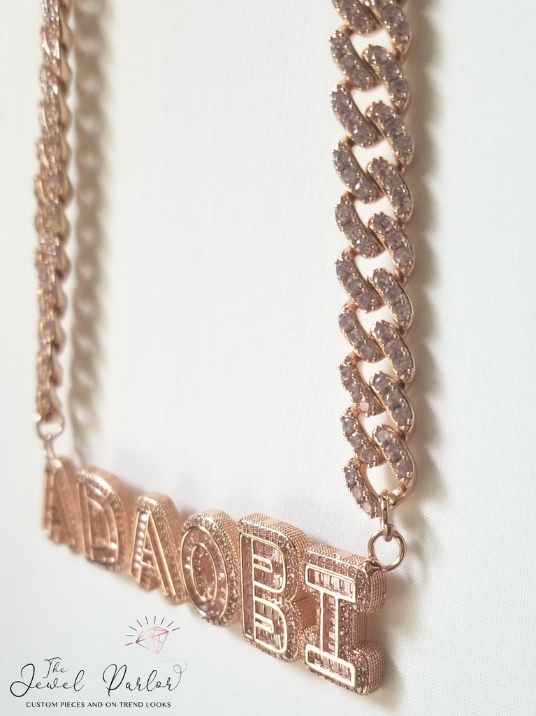 Omalicha Baguette Custom Name Necklace + Curb Chain