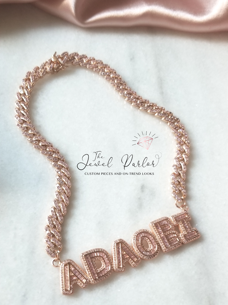 Omalicha Baguette Custom Name Necklace + Curb Chain