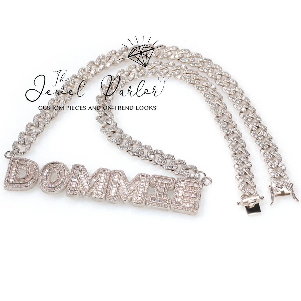 Omalicha Baguette Custom Name Necklace + Curb Chain