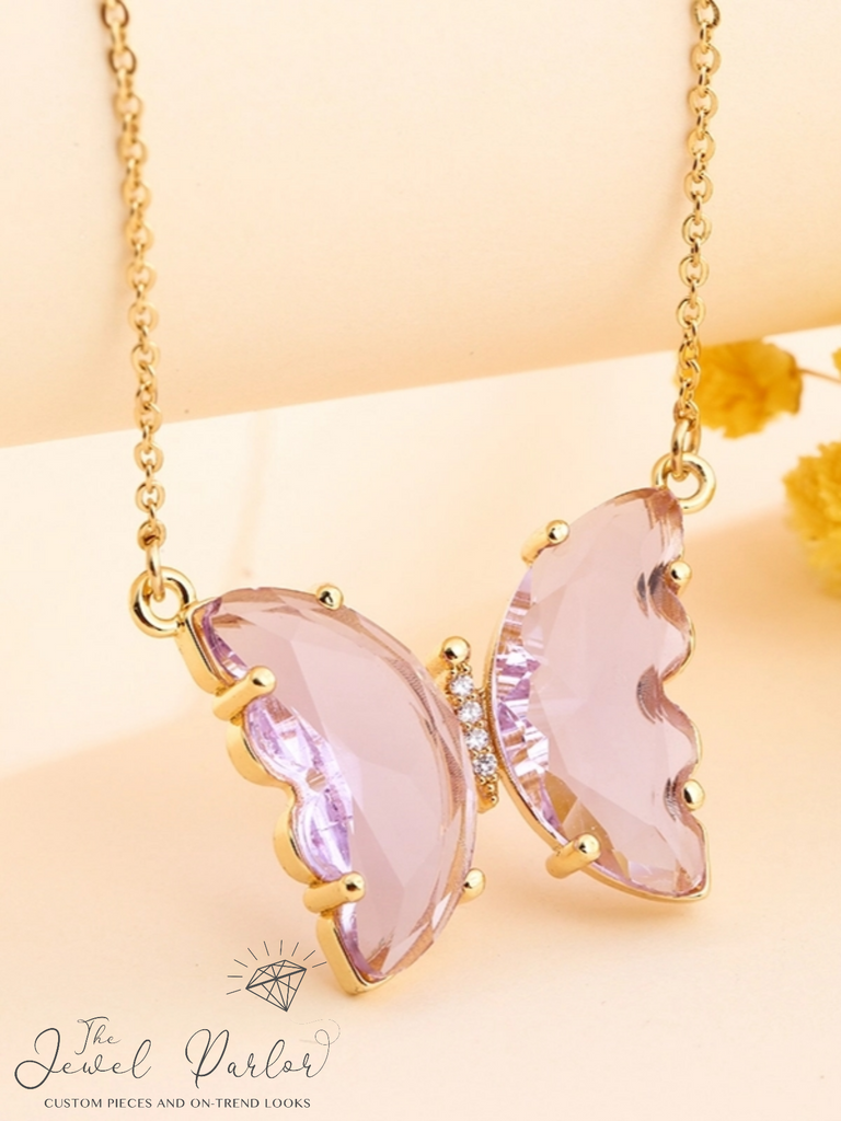 Evangeline Glass Butterfly Necklace β’ Lilac