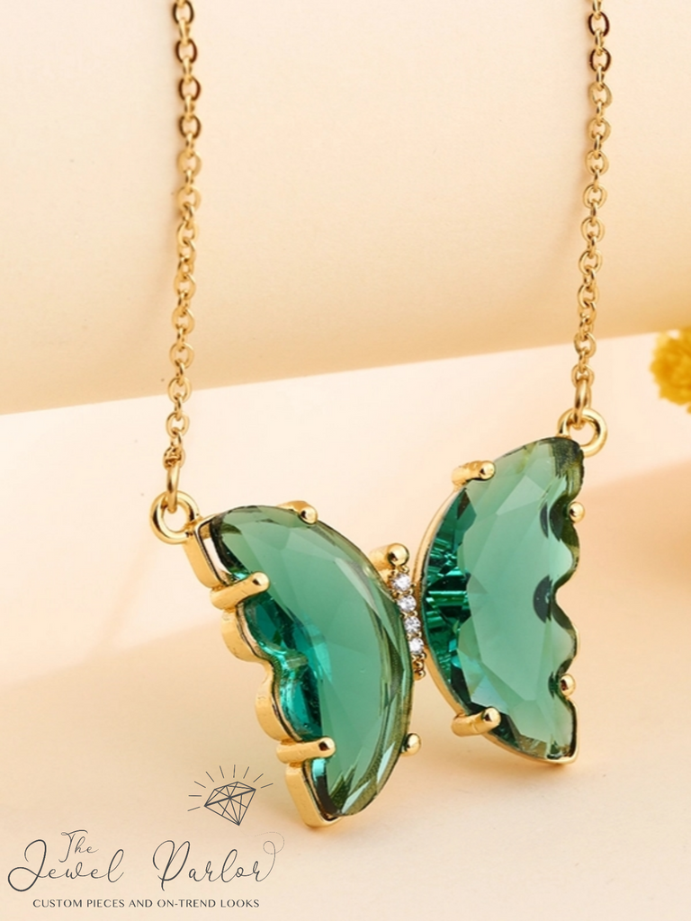 Evangeline Glass Butterfly Necklace β’ Green