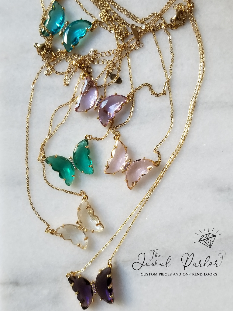Evangeline Glass Butterfly Necklace β’ Lilac