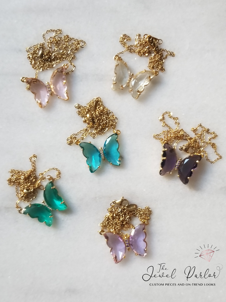 Evangeline Glass Butterfly Necklace β’ Lilac