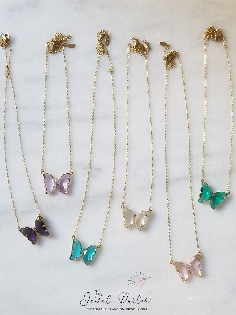 Evangeline Glass Butterfly Necklace β’ Lilac