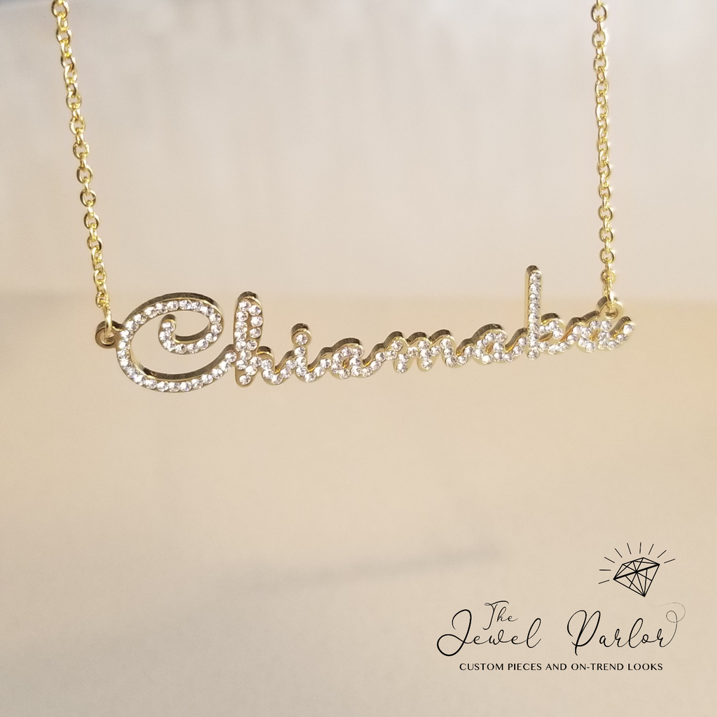 Personalized Custom Name Necklace CRYSTAL CURSIVE Font