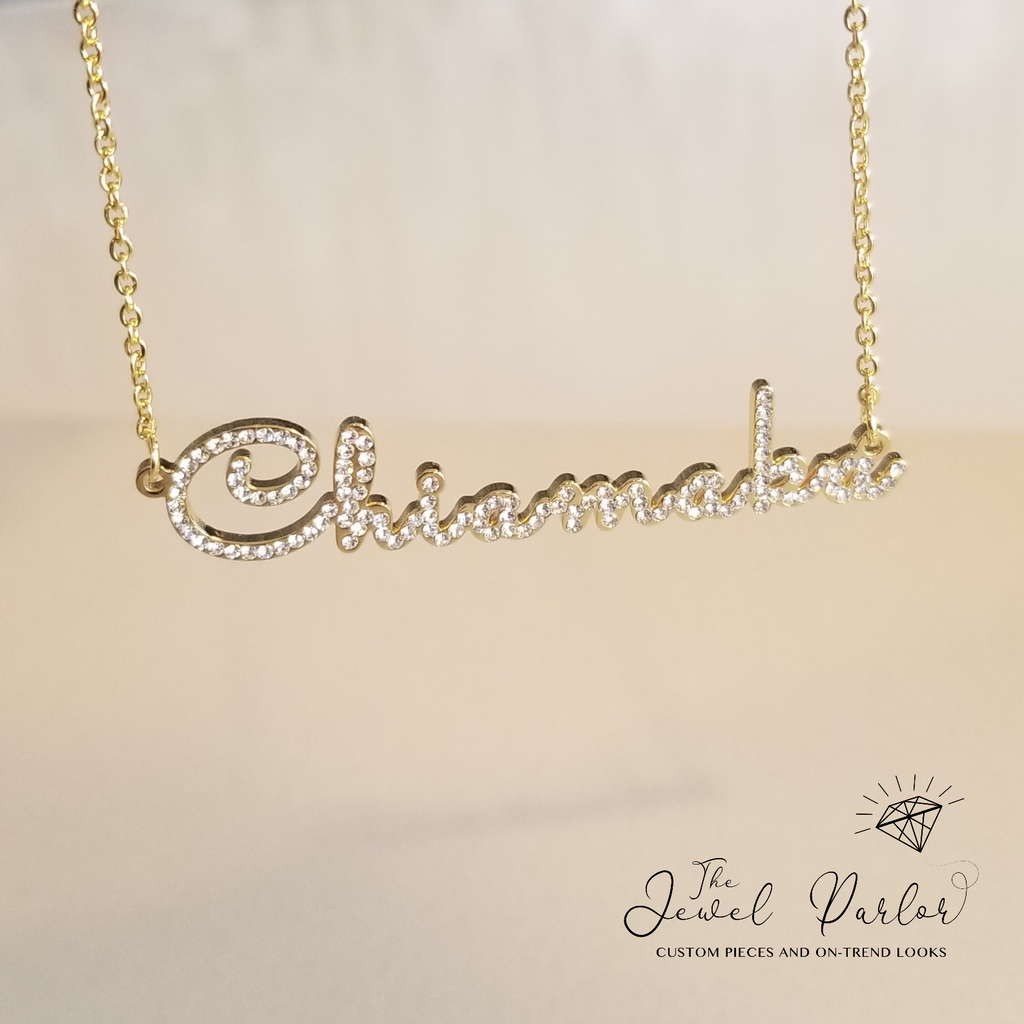 CRYSTAL CURSIVE Font Name Necklace Personalized Custom