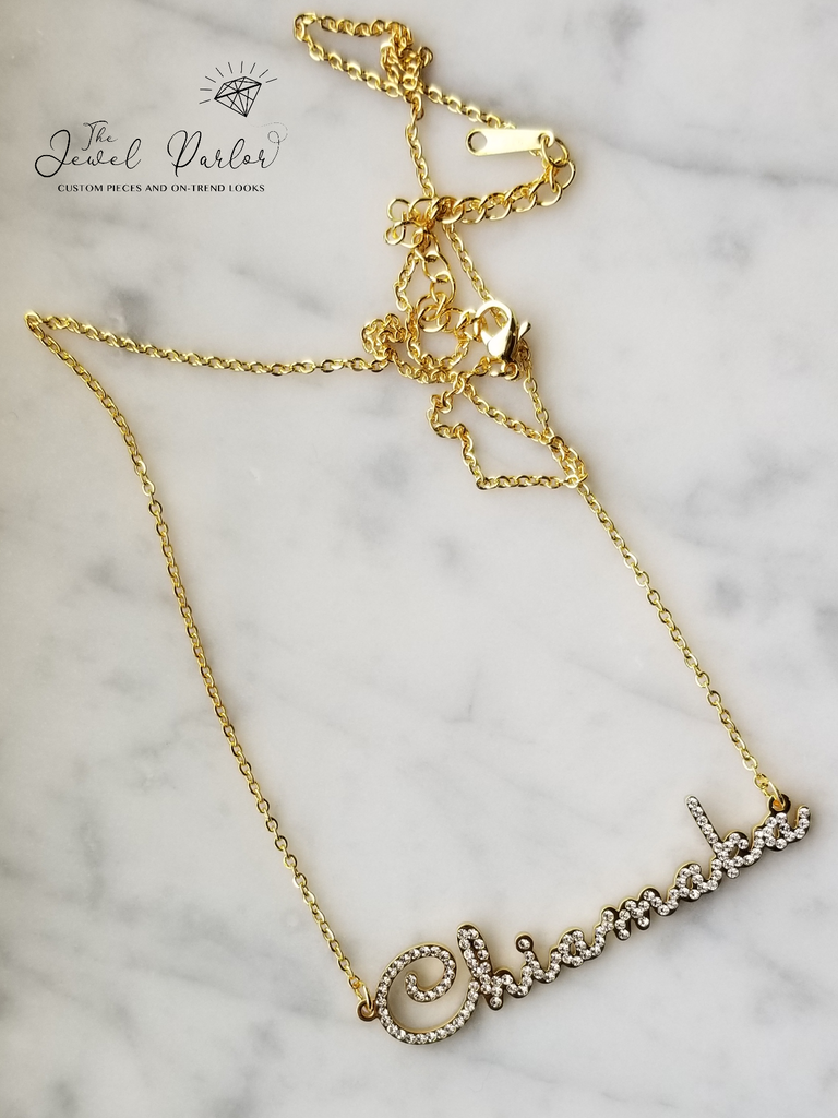 CRYSTAL CURSIVE Font Name Necklace Personalized Custom
