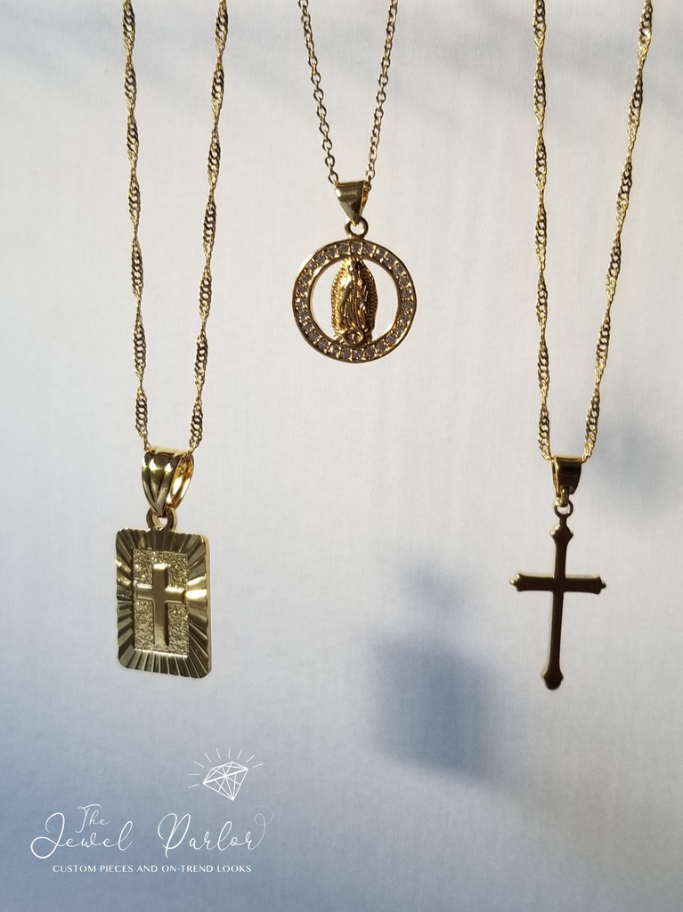 Virgin Mary Halo + Crosses Necklace Trio