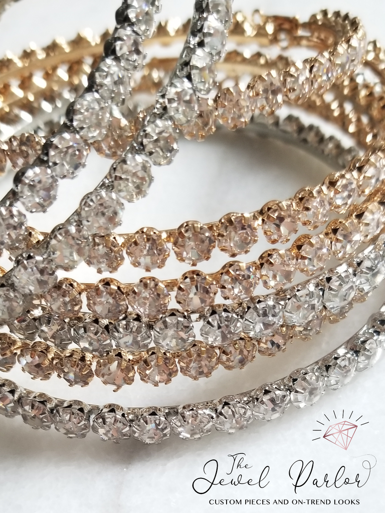 Nsozi Jumbo Crystal Hoop Earrings in Silver + Gold
