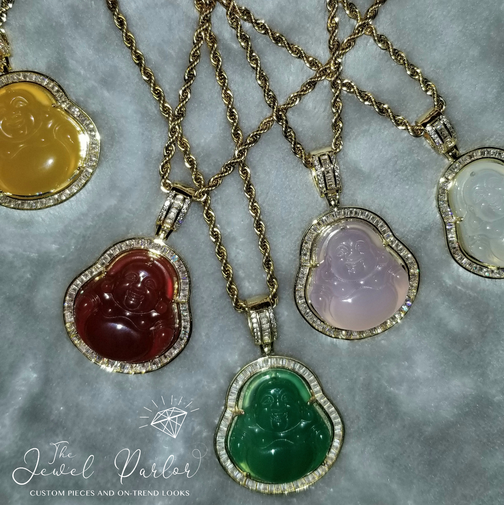 Happy Buddha + Baguettes Necklace • 5 Colors