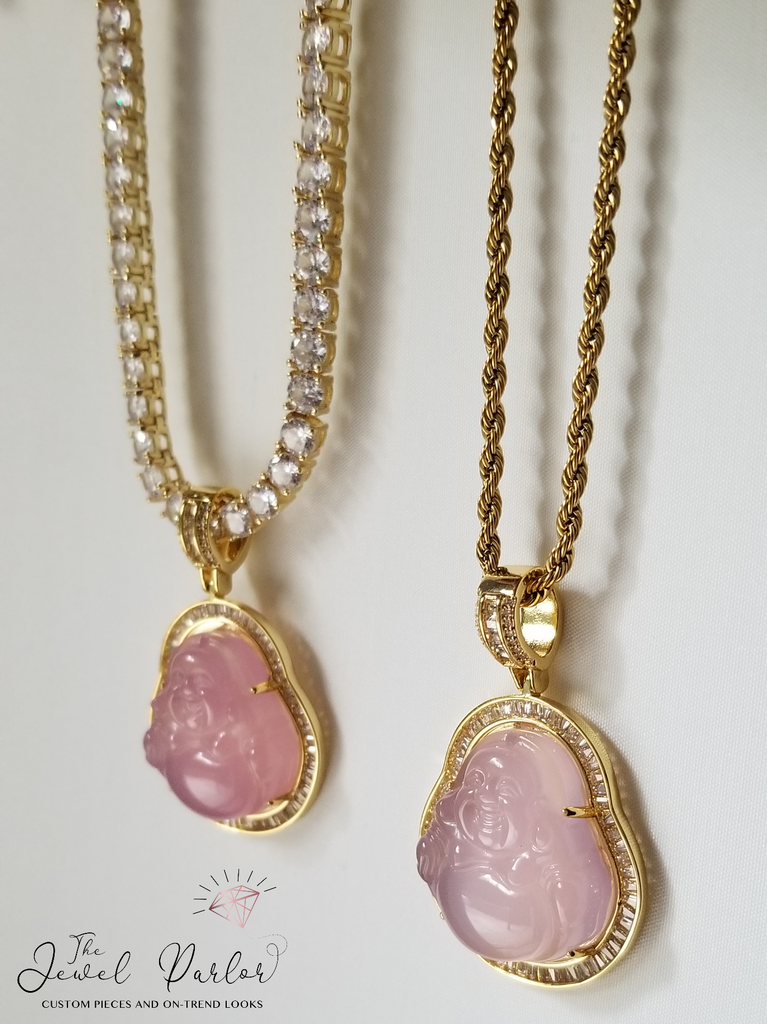 Happy Buddha + Baguettes Necklace • 5 Colors