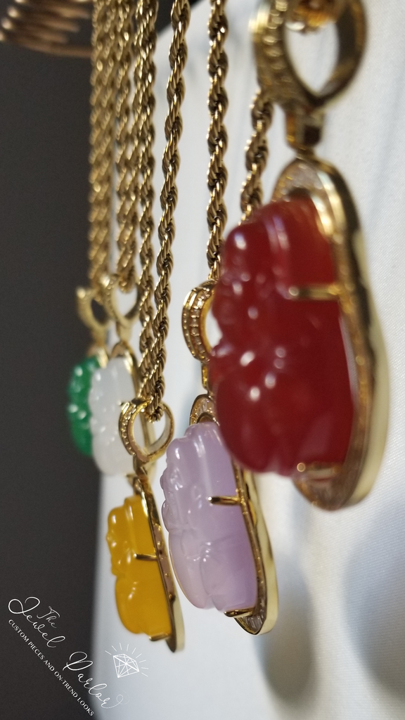 Happy Buddha + Baguettes Necklace • 5 Colors