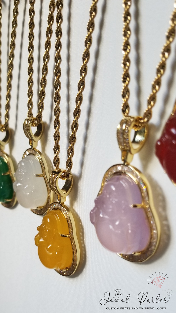 Happy Buddha + Baguettes Necklace • 5 Colors