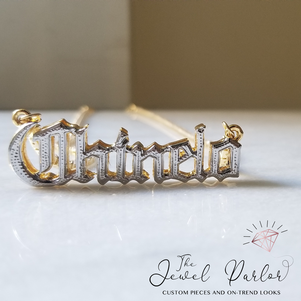 Double Plate Name Necklace OLD ENGLISH