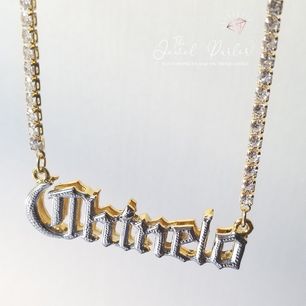 Double Plate Name Necklace OLD ENGLISH