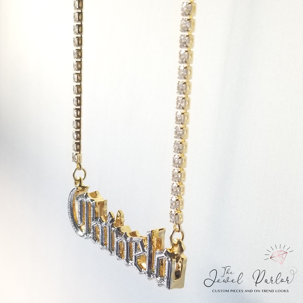 Double Plate Name Necklace OLD ENGLISH