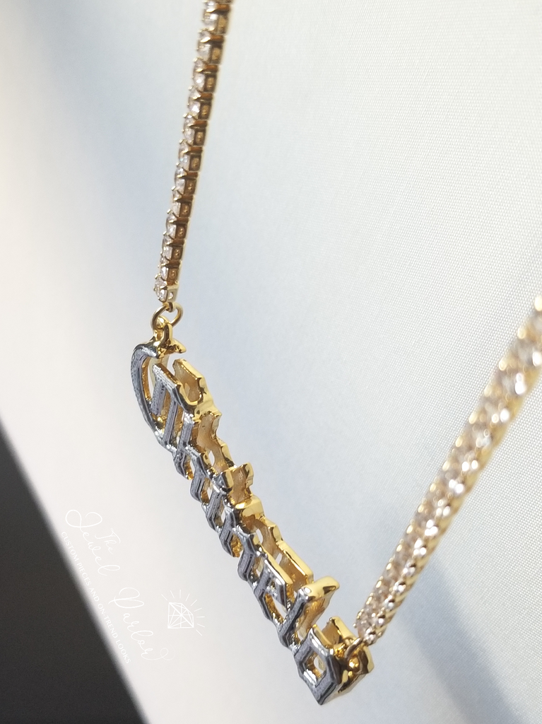 Double Plate Name Necklace OLD ENGLISH