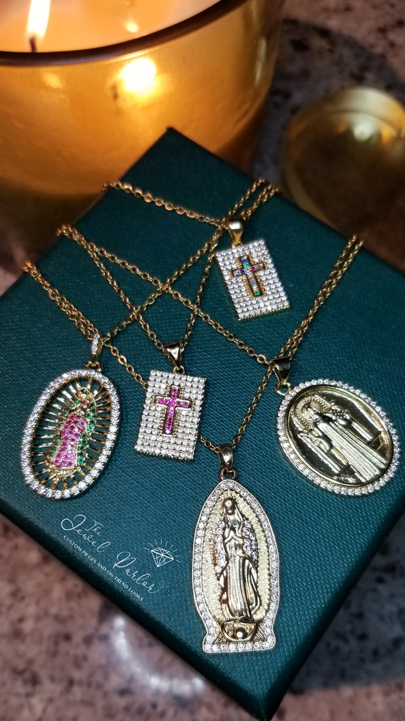 Pavé Crosses • Virgin Mary of Guadalupe • St. Benedict