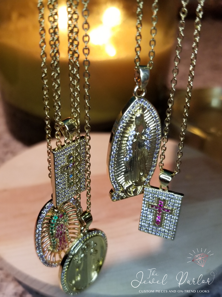 Pavé Crosses • Virgin Mary of Guadalupe • St. Benedict