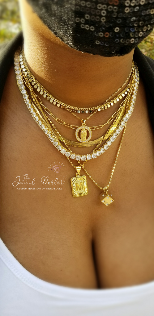 Virgin Mary Halo Necklace in Gold + Clear Crystals