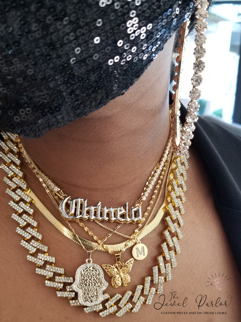 Double Plate Name Necklace OLD ENGLISH