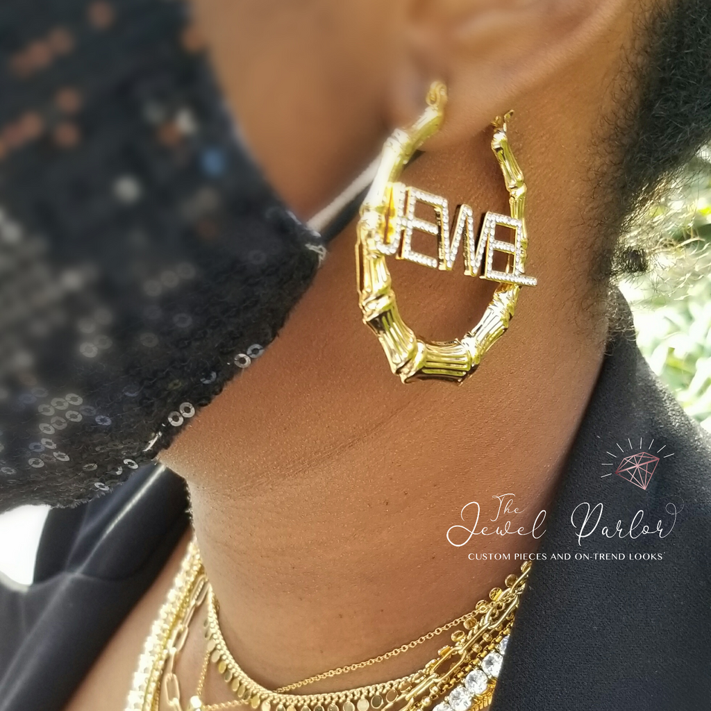 Shanté Custom Bamboo + Crystal Name Earrings