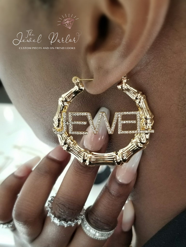 Shanté Custom Bamboo + Crystal Name Earrings