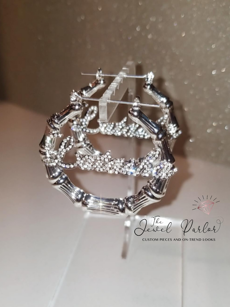 Deidra Custom Bamboo + Crystal Script Name Earrings
