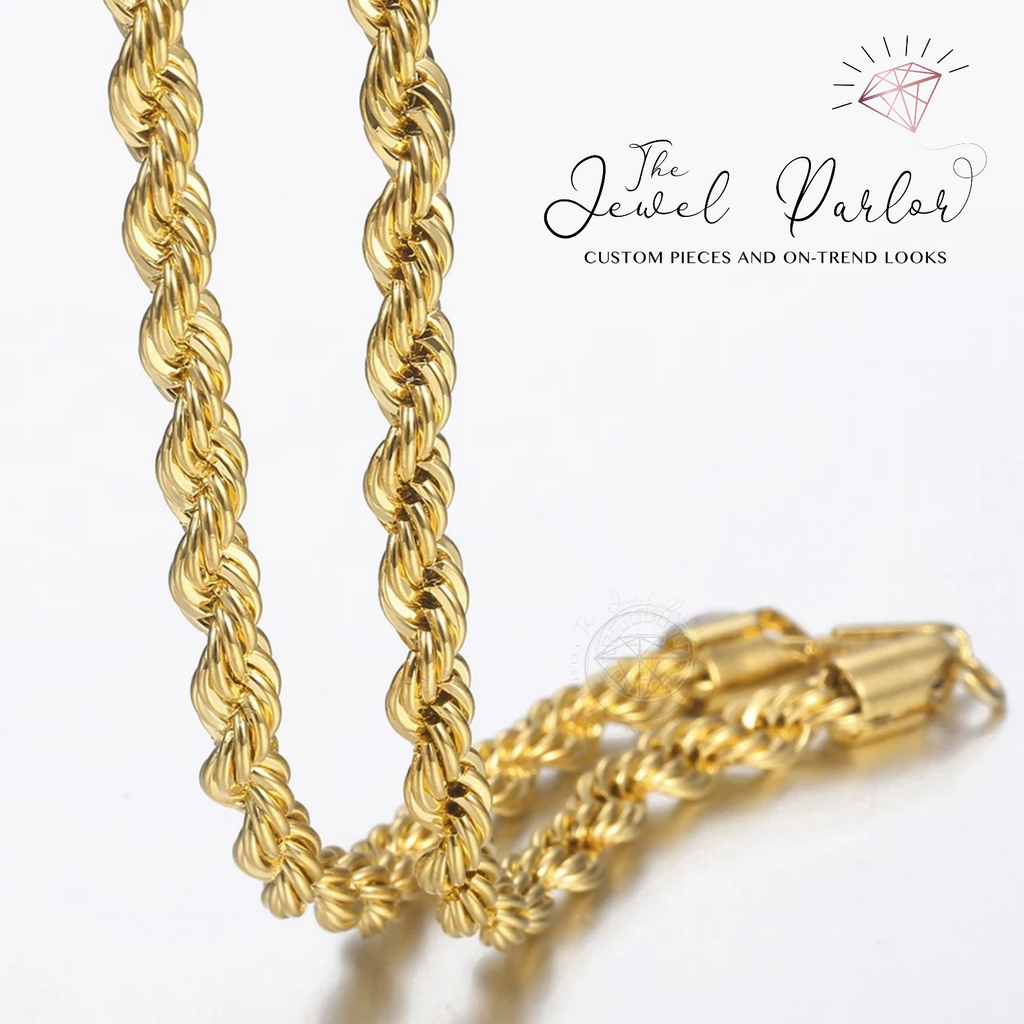Gold-filled Name + Birth Year + Rope Chain Necklace Set