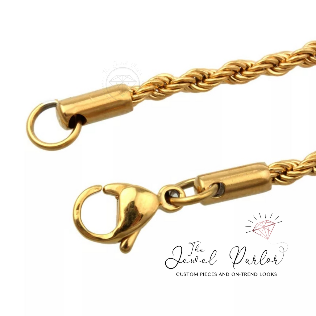 Gold-filled Name + Birth Year + Rope Chain Necklace Set