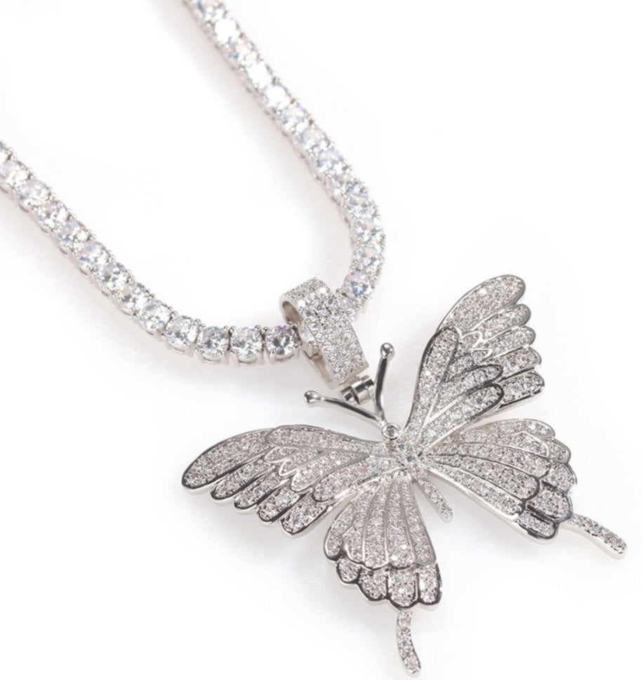 Monarchy Pavé Butterfly Pendant in Silver