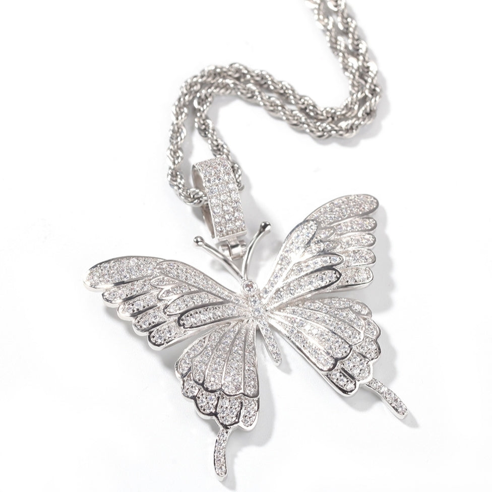Monarchy Pavé Butterfly Pendant in Silver