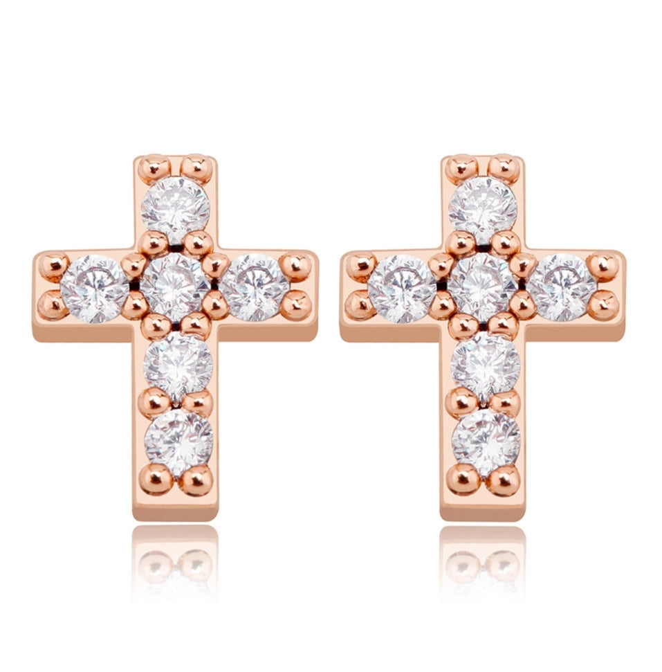 Crystal Cross Screw Back Stud Earrings • Sterling or Vermeil