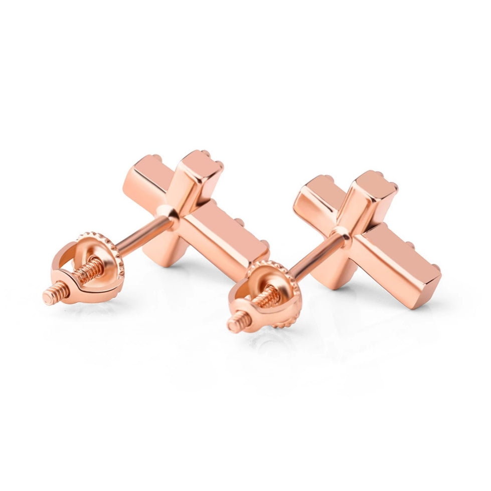 Crystal Cross Screw Back Stud Earrings • Sterling or Vermeil