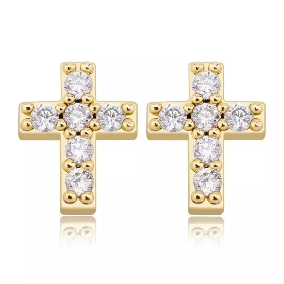 Crystal Cross Screw Back Stud Earrings • Sterling or Vermeil
