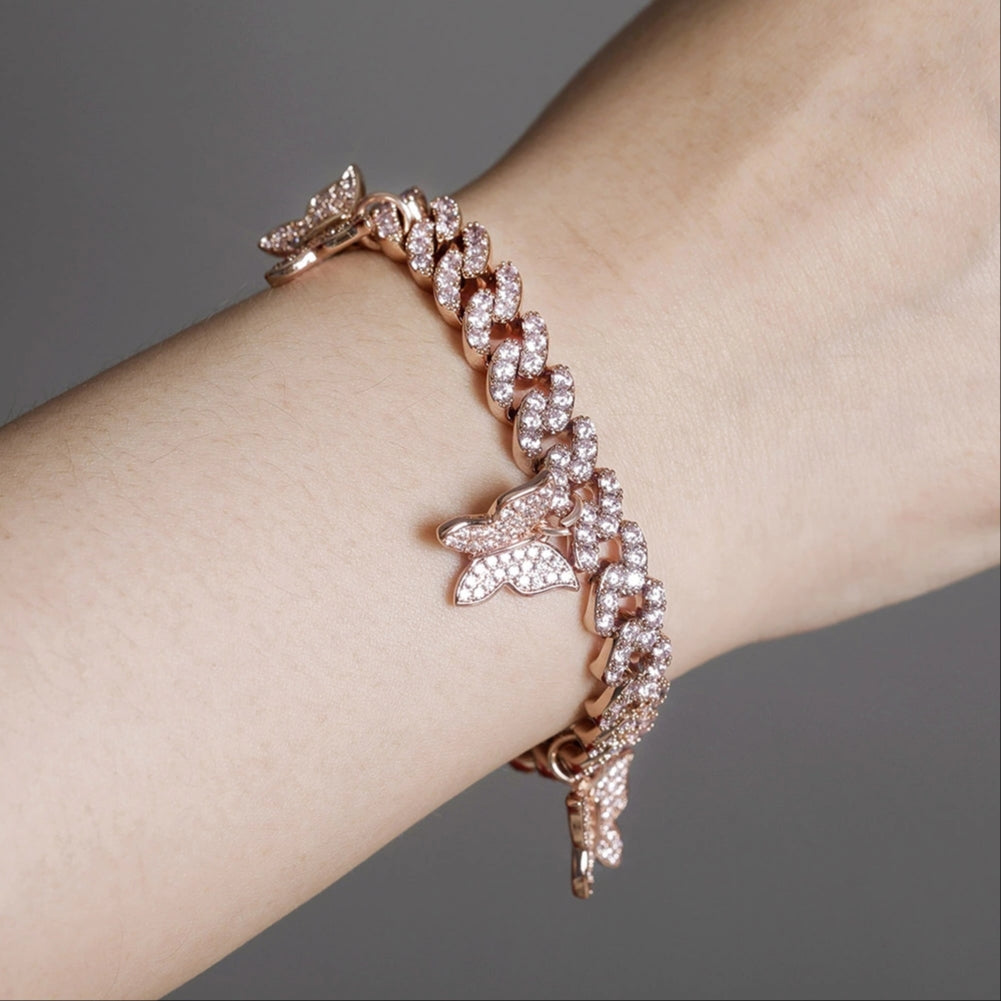 Laila Floating Butterflies + Cuban Link Curb Bracelet