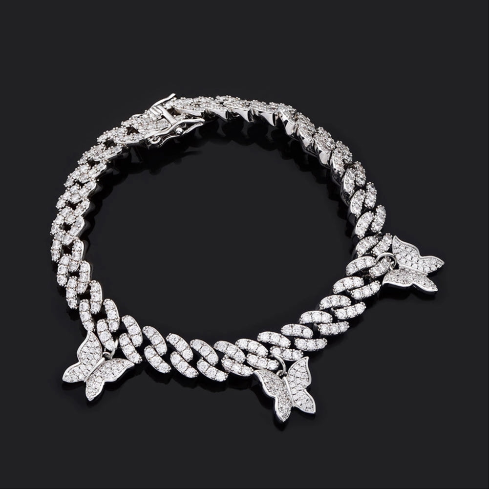 Laila Floating Butterflies + Cuban Link Curb Bracelet